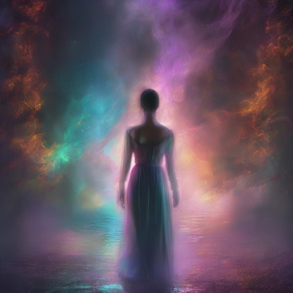 Mysterious Figure Bridging the Gap in Ethereal Dreamscapes