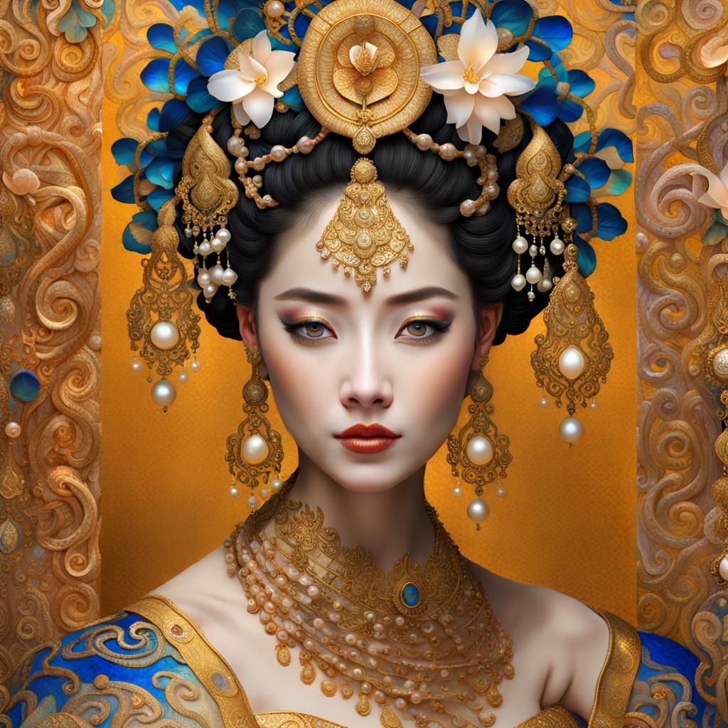 Thai Dancer Portrait in Klimt, Rococo, Baroque Style