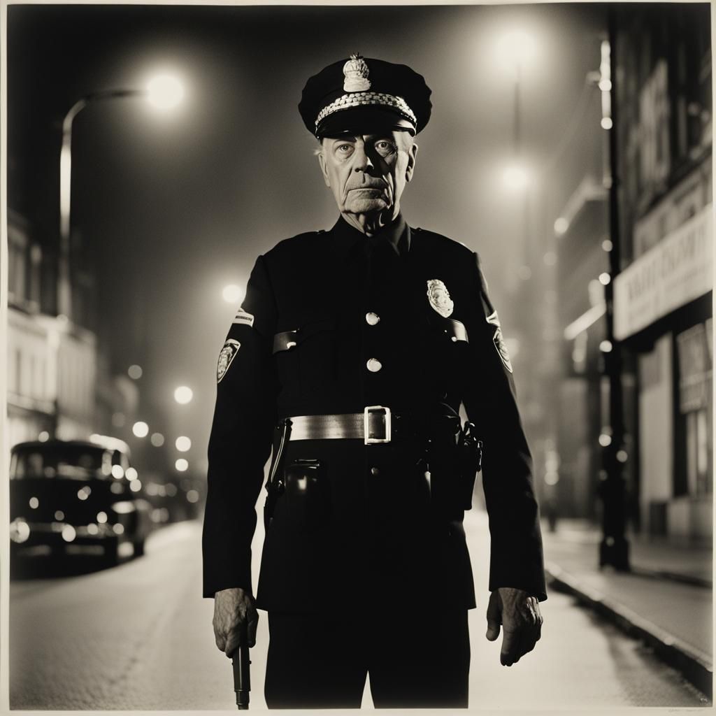 Night Policeman in Hyperrealistic Style