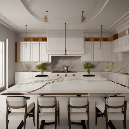Fruit Bowl on Marble Table in Fancy Kitchen