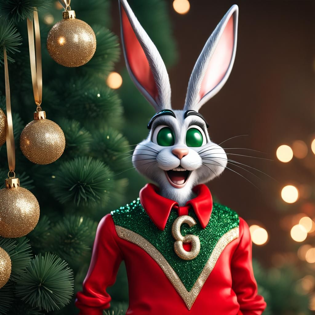 Hyperrealistic Urban Bugs Bunny Christmas Elf