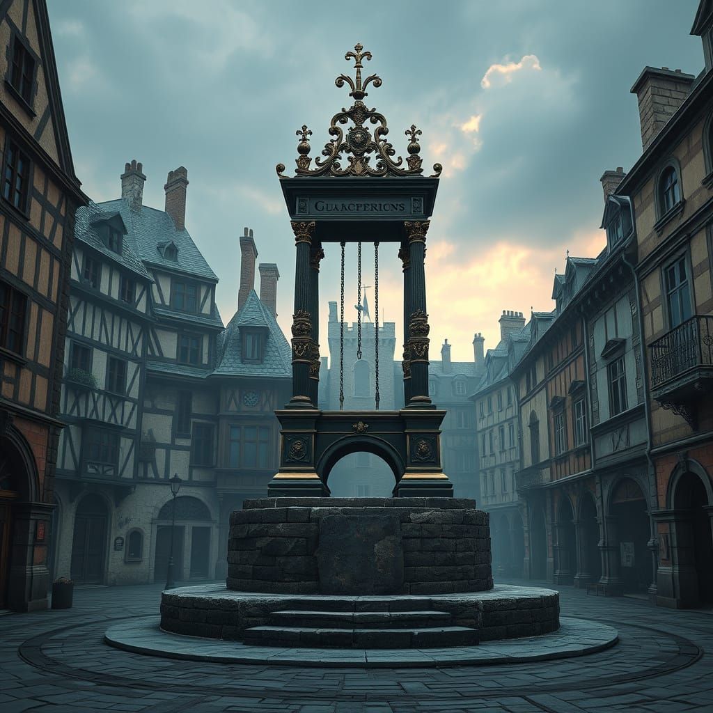 Medieval French Town Square Guillotine in a Haunting Fantasy...