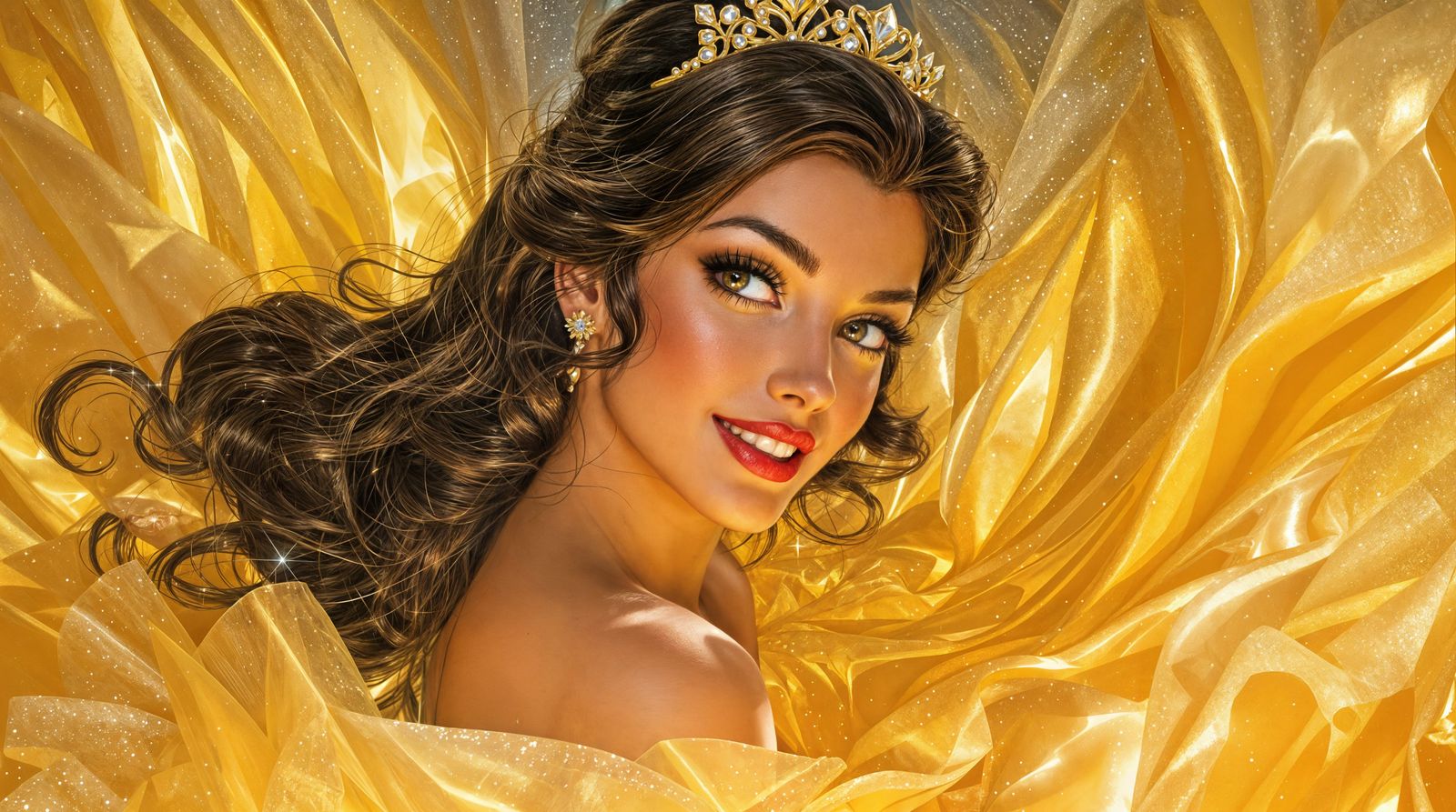Glamorous Princess in Yellow Ball Gown
