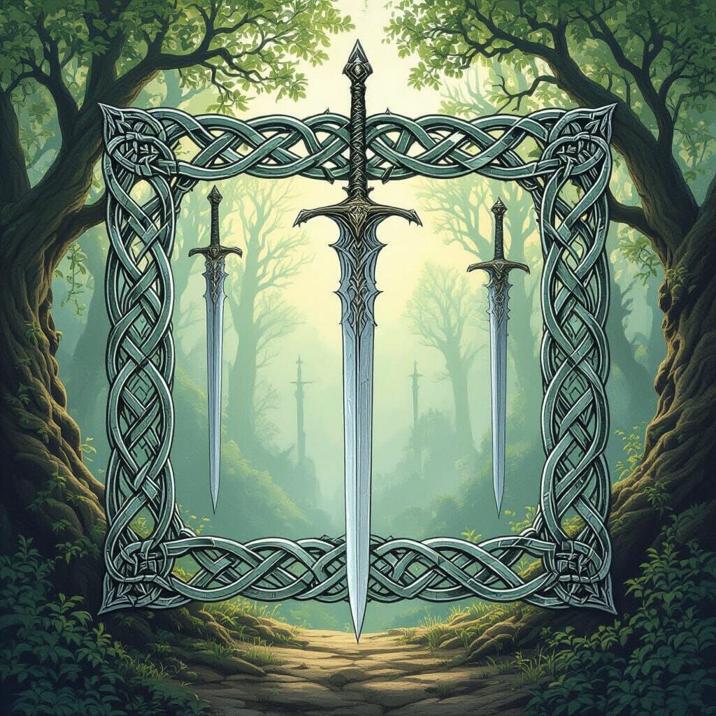 Elven Runic Knots with Swords and Trees
