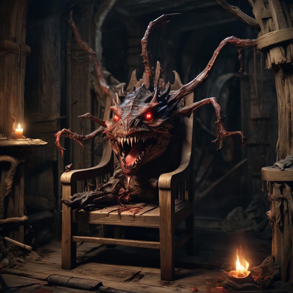 Menacing Mimic Attacks in Dark Fantasy Illustration