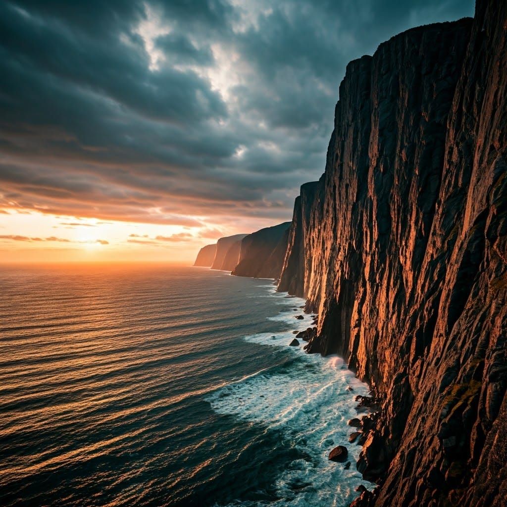 Dramatic Storm Rages in Norwegian Fjord at Sunset