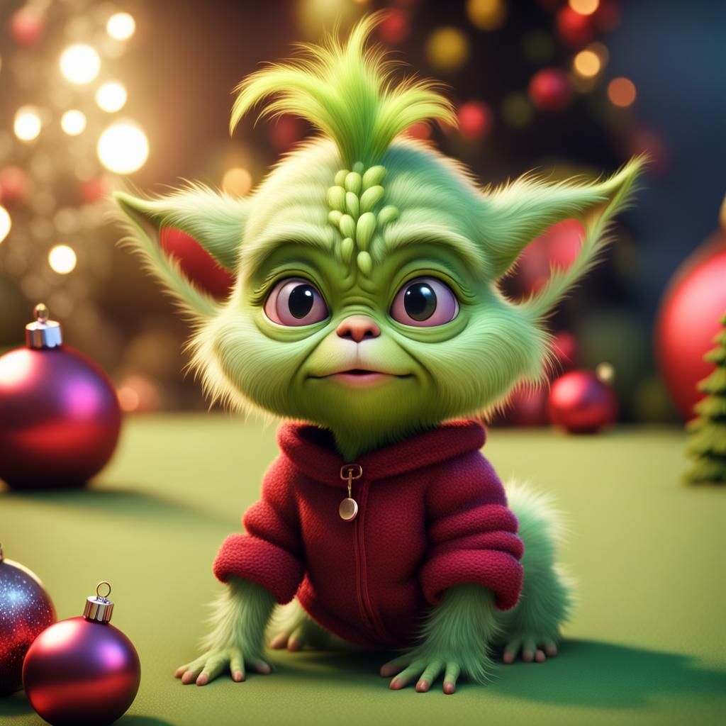 Adorable Baby Grinch in Dreamy Christmas Scene