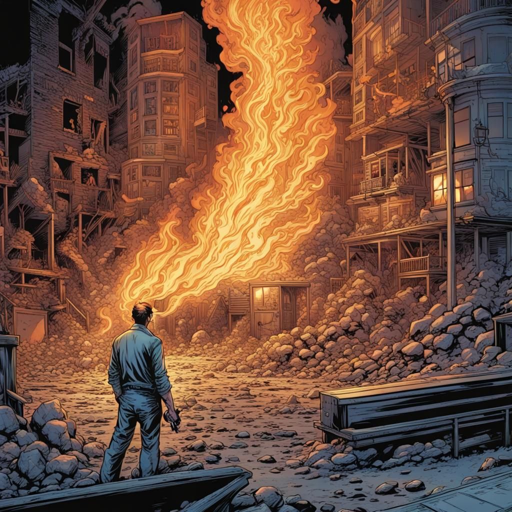 Human Figure in Burning Wax, Comic Book Art