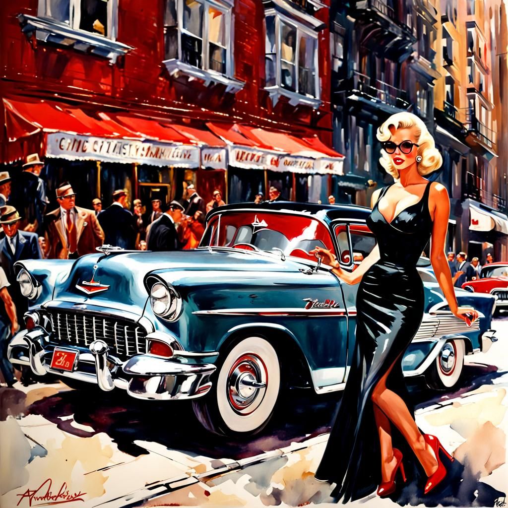 Diana Dors in 1955 New York: Watercolor Painting