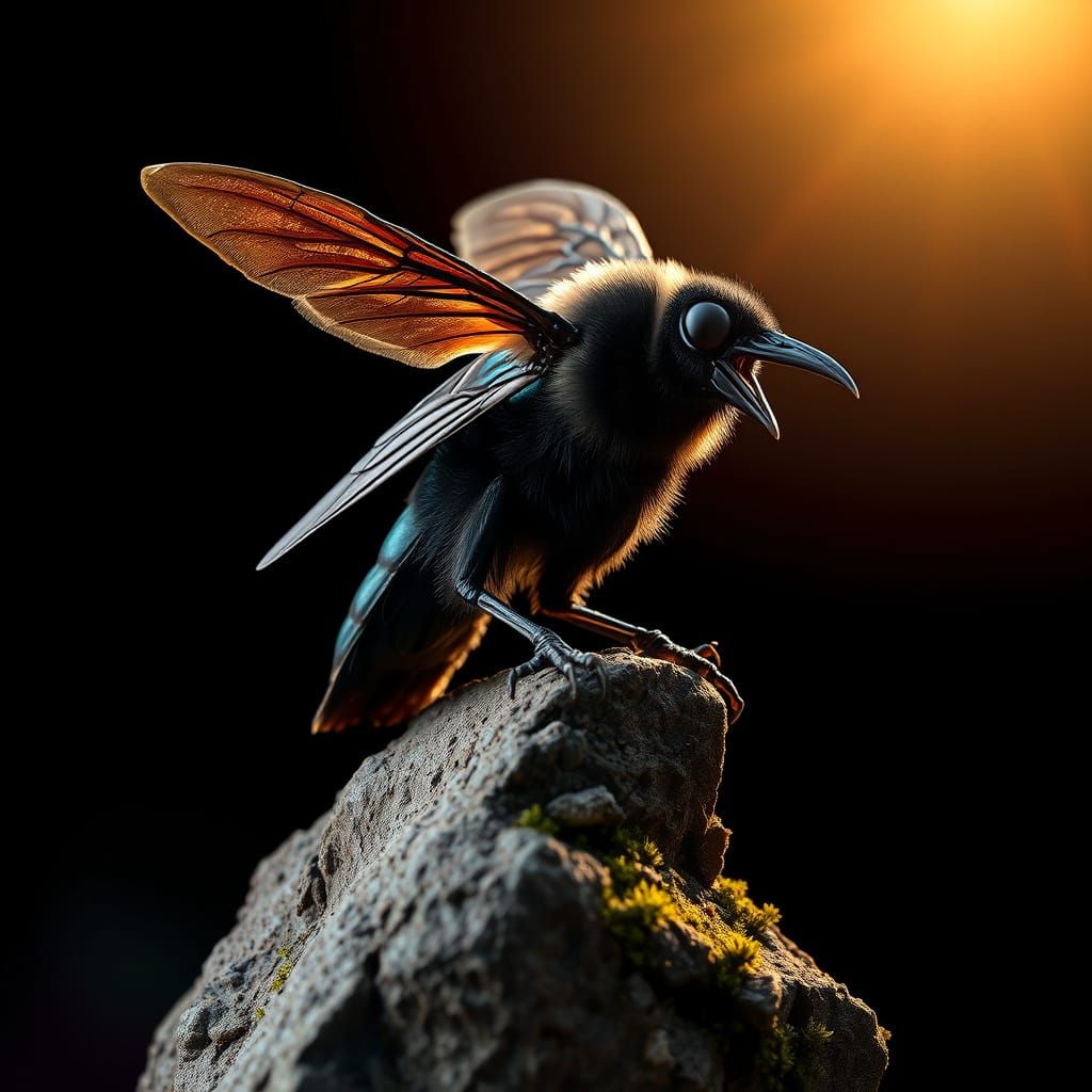 Majestic Crow-Bee Hybrid in Golden Light