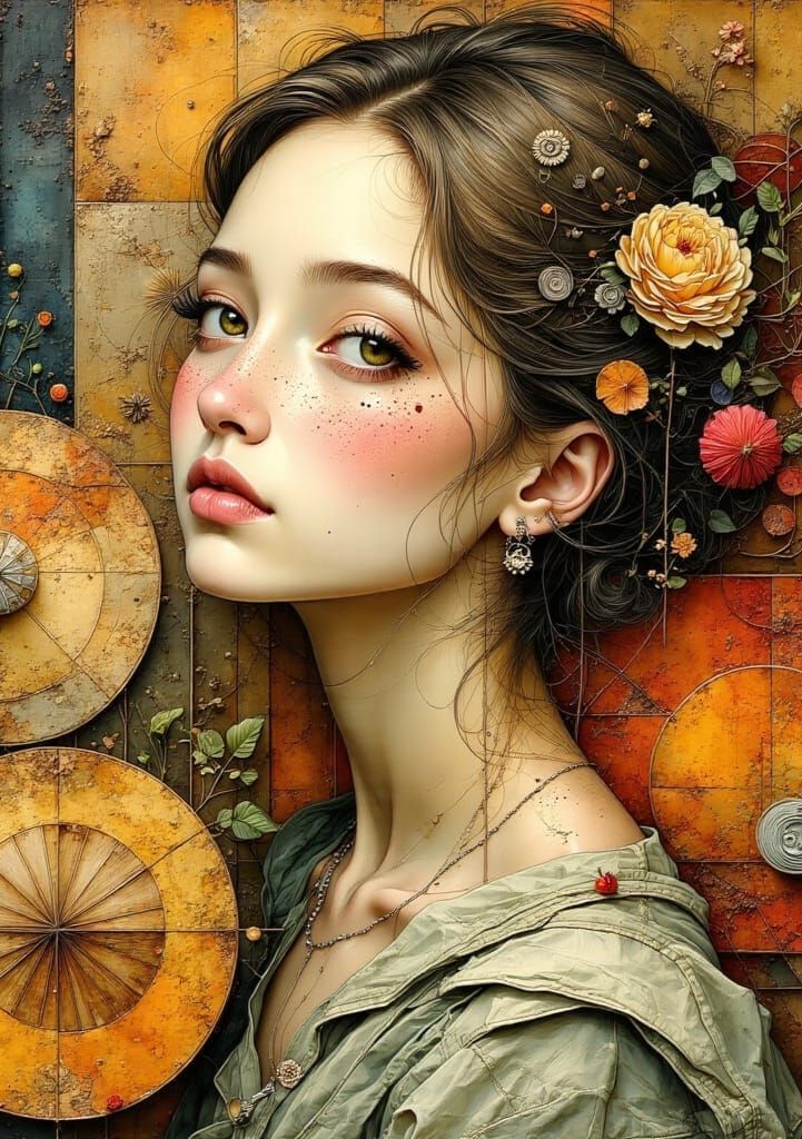 Stylized Portrait with Geometric Shapes in Impasto Style