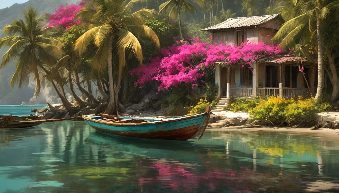Caribbean Island Fisherman's Haven in Vibrant Colors