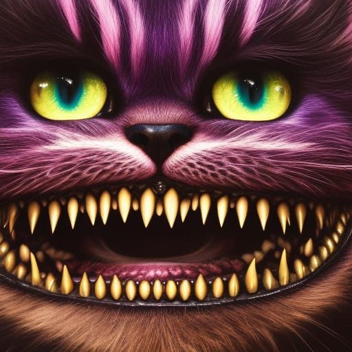 Sinister Cheshire Cat in Gothic Brutalist Style