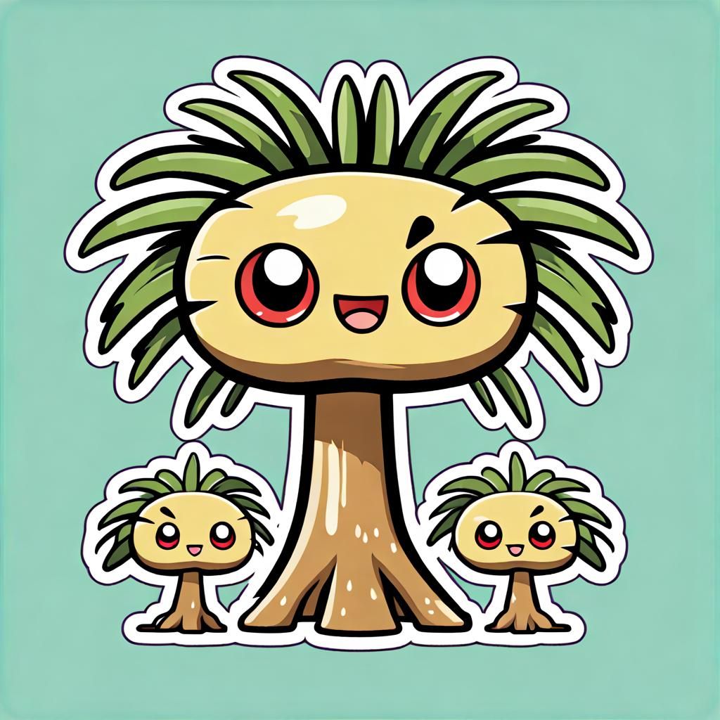 Cute Chibi Exeggutor Retro Cartoon Pokémon