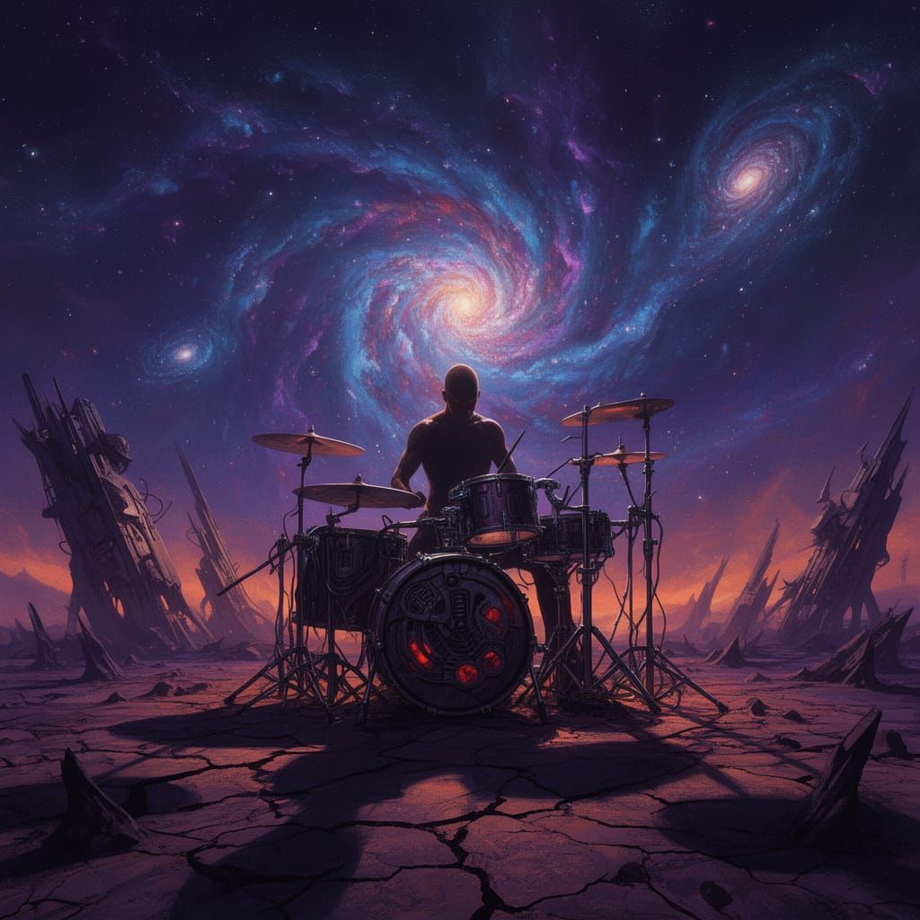 Cosmic Drummer in Dystopian Galaxy