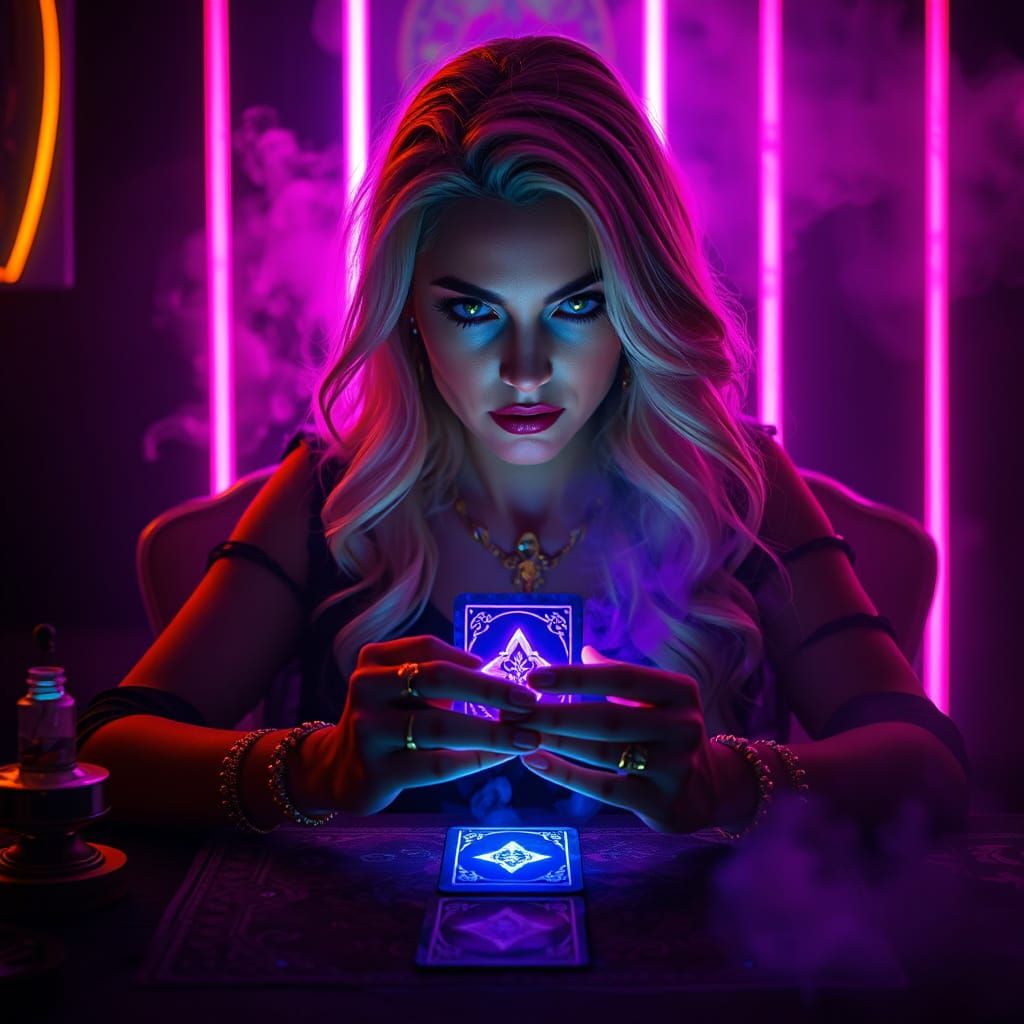 Mystical Fortune Teller in Neon Dreamscape