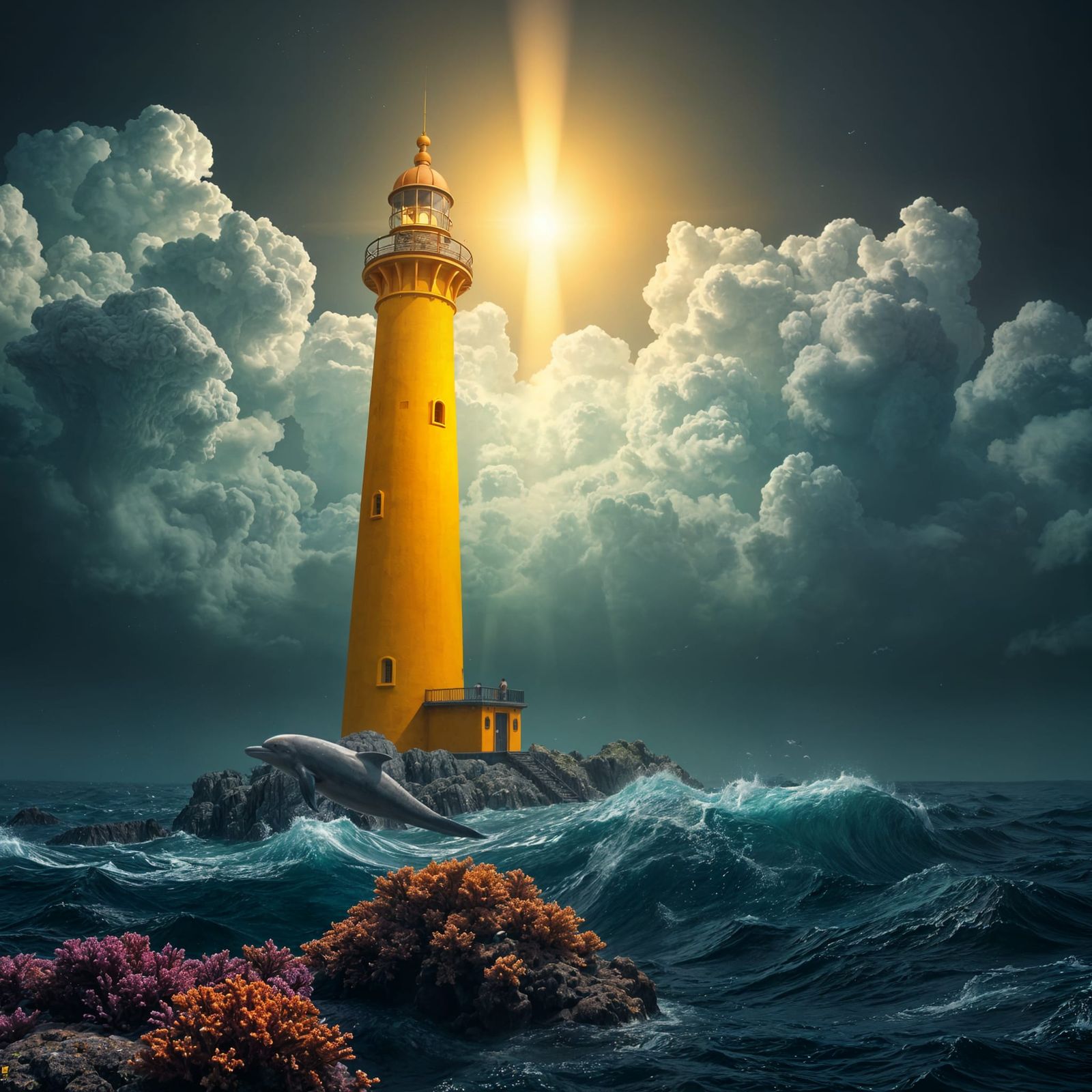 Ethereal Lighthouse Radiates Warmth Amidst Majestic Oceanic ...