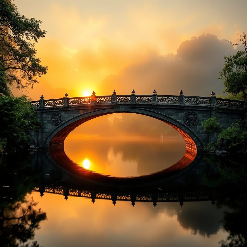 Majestic Bridge Illuminated by Sunrise