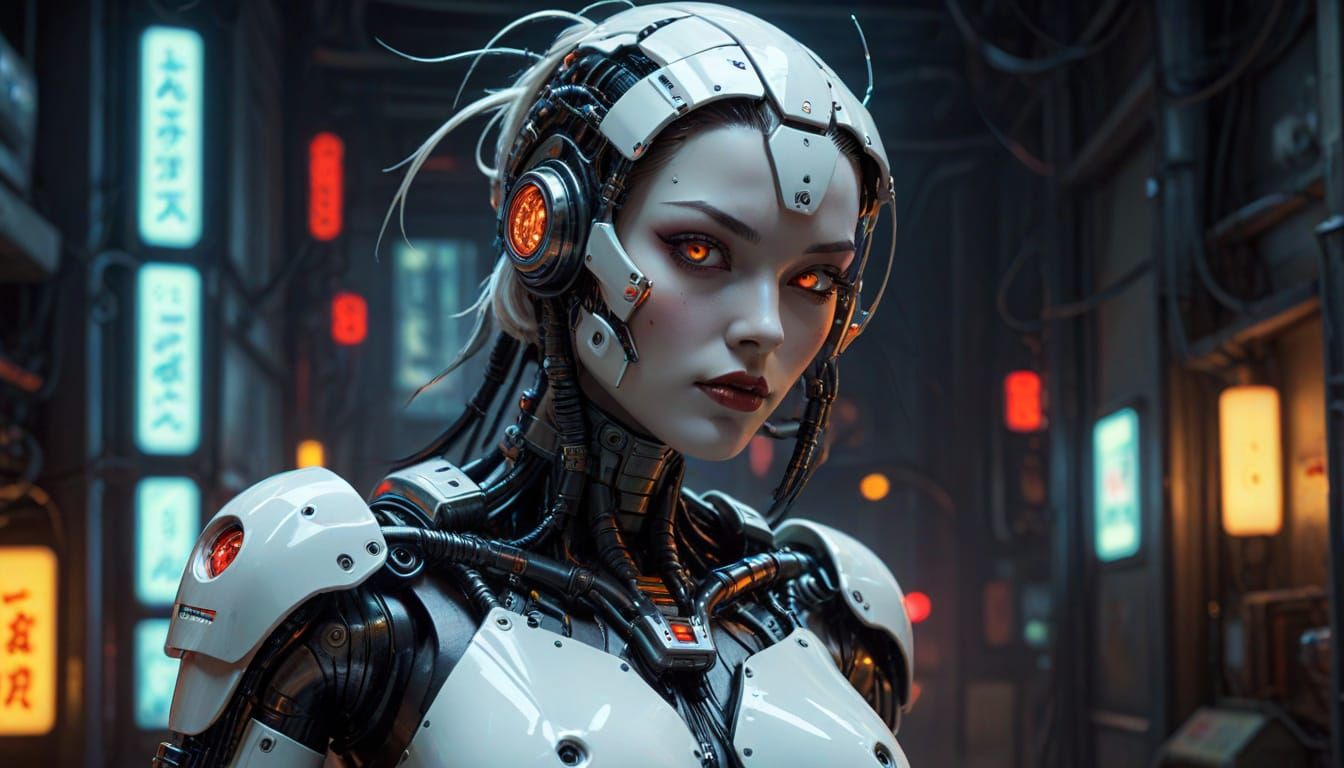 Cyberpunk Android Pinup in Gil Elvgren Style