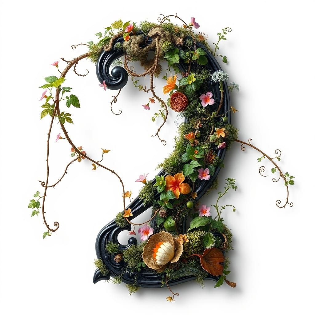 Ornate Black Letter 2 in Surreal Botanical Scene