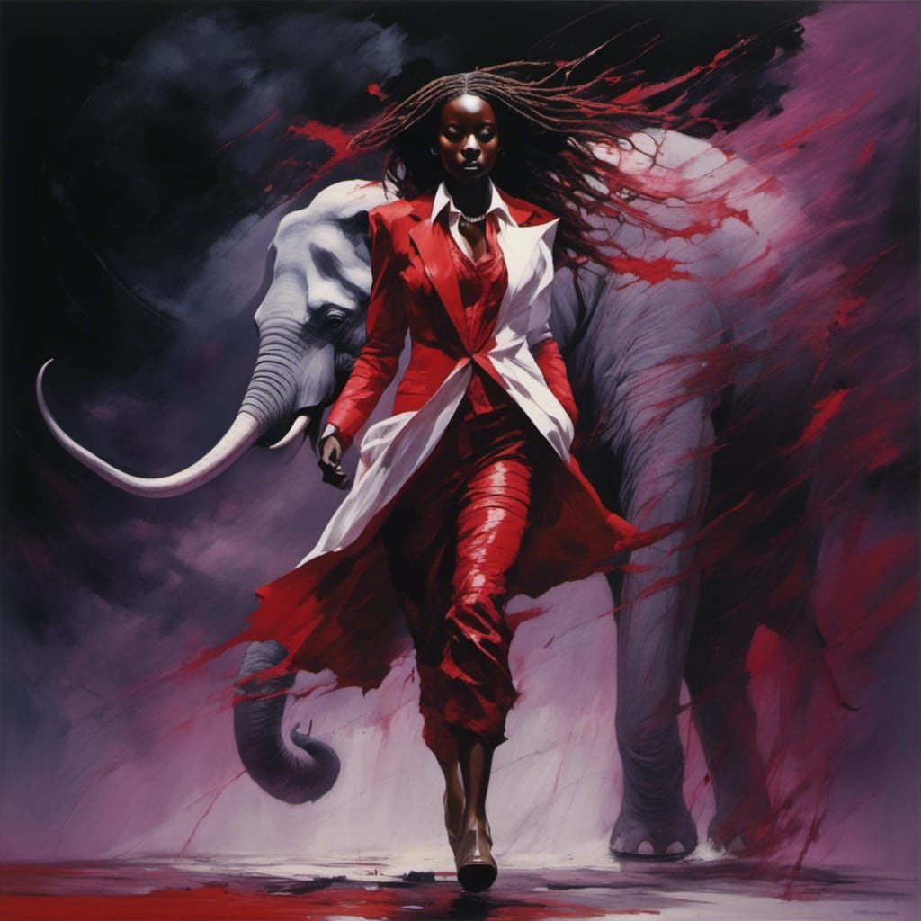 Woman Emerges from Storm with Elephant Companion