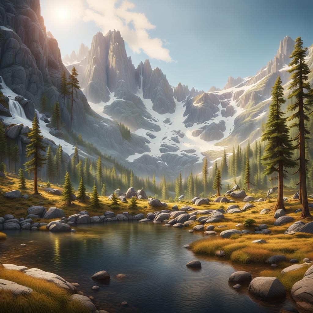 Majestic Mountain Range Inspired by Bierstadt