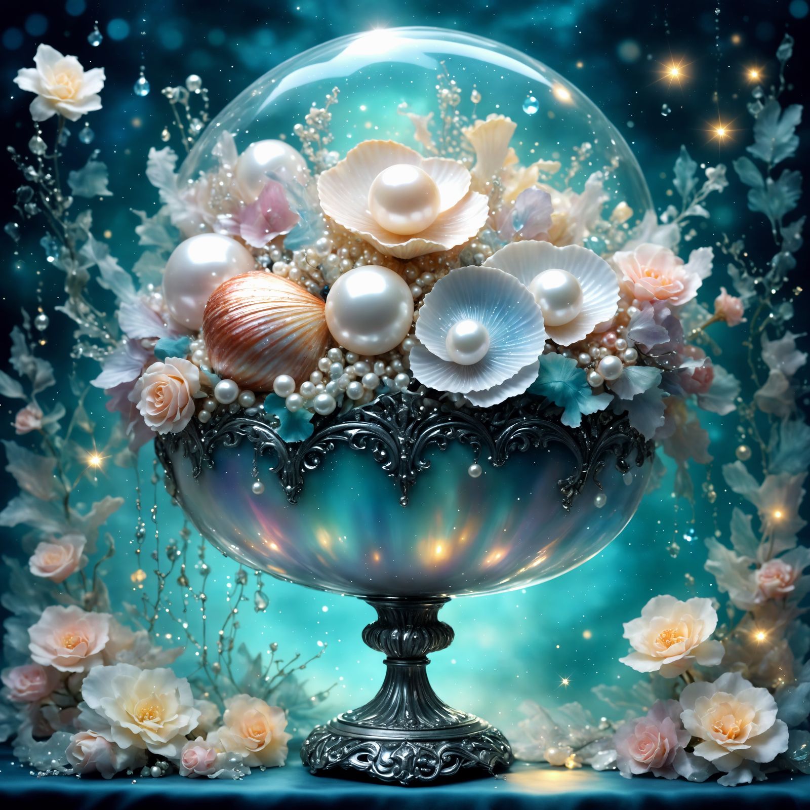 Pearls and Shells Bouquet with Dancing Couple