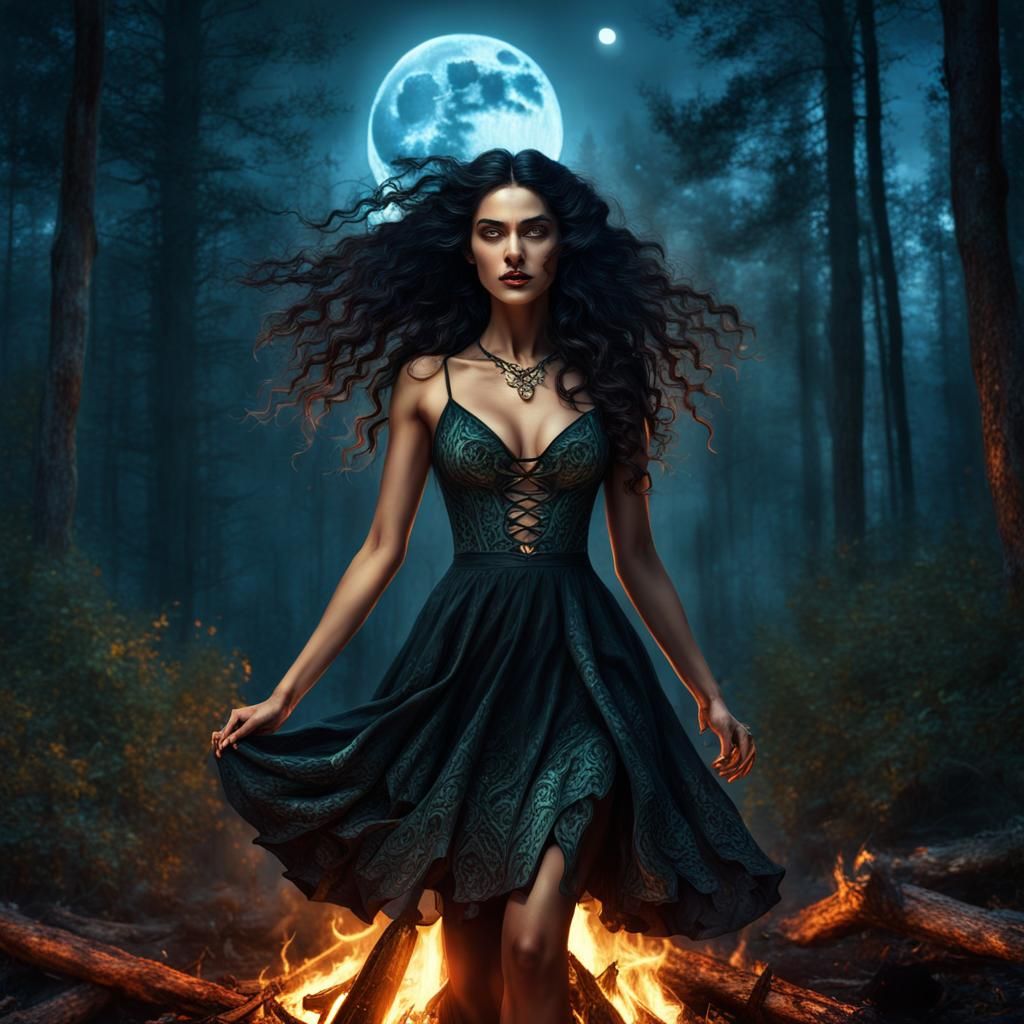 Nature Witch Dancing Under the Full Moon