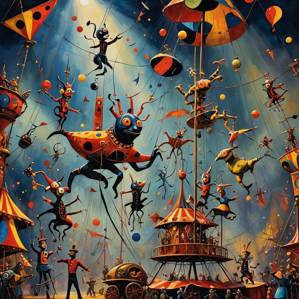 Surreal Cirque du Soleil Spectacle in Oil Painting Style