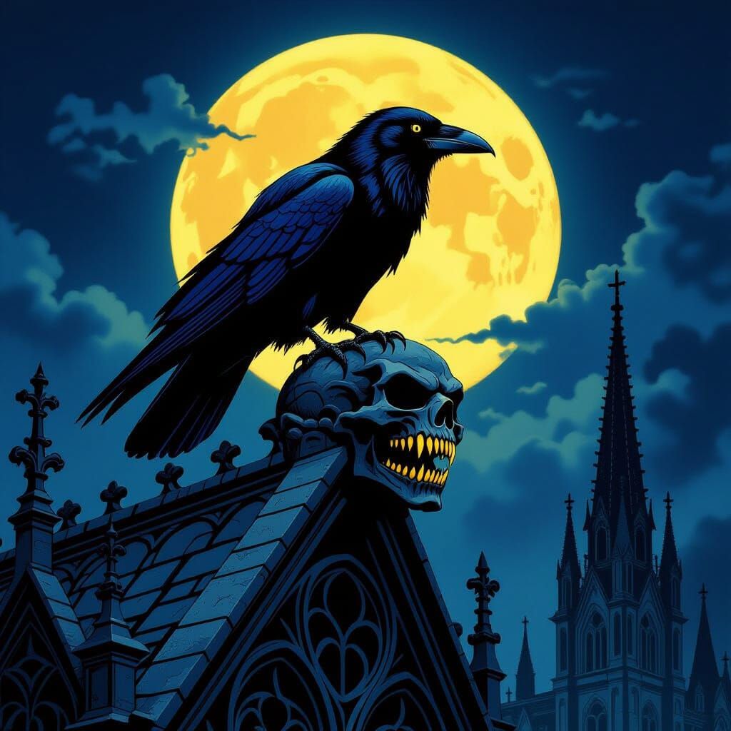 Gothic Cathedral Raven in Classic Horror Style
