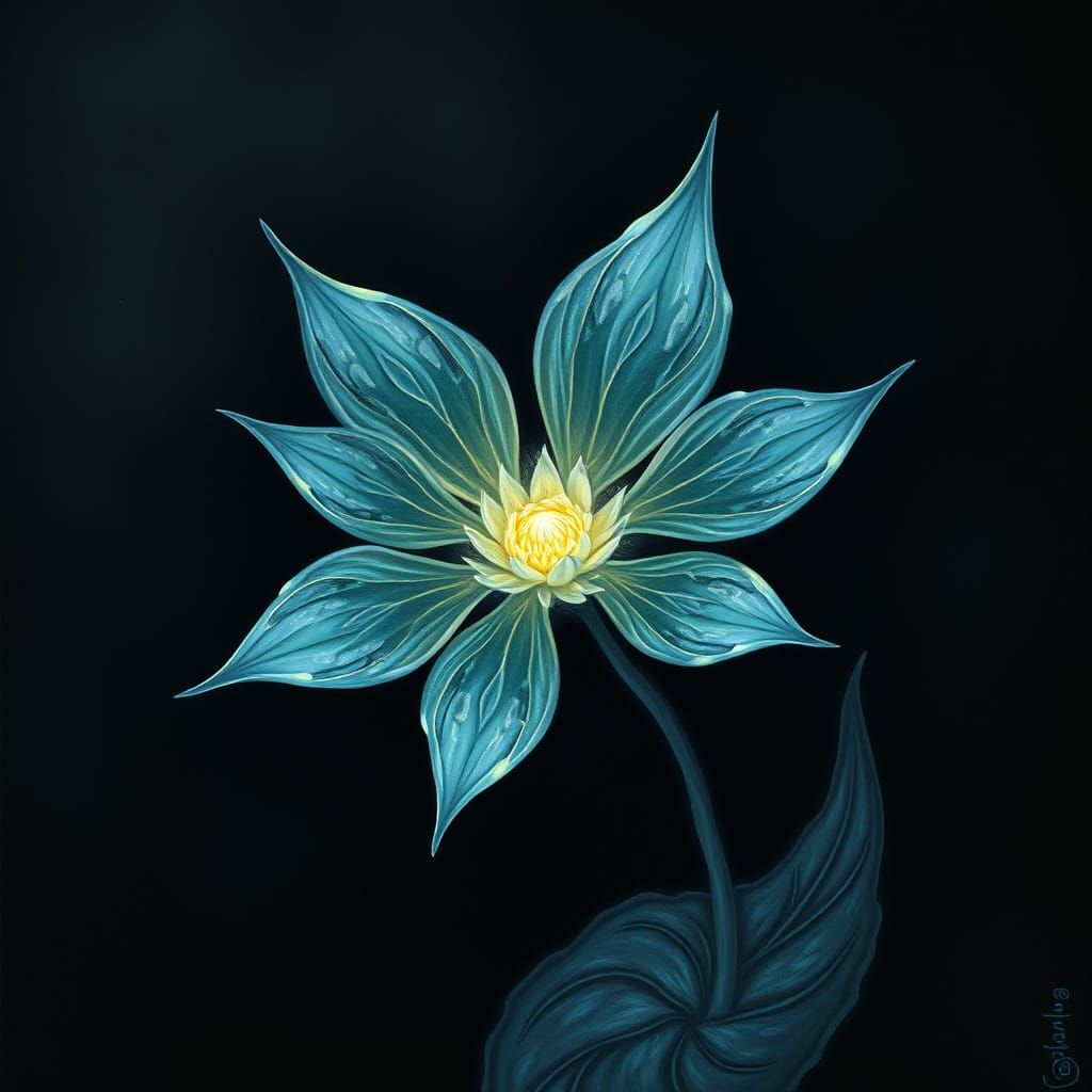 Ethereal Blue and Green Flower Glows in Darkness