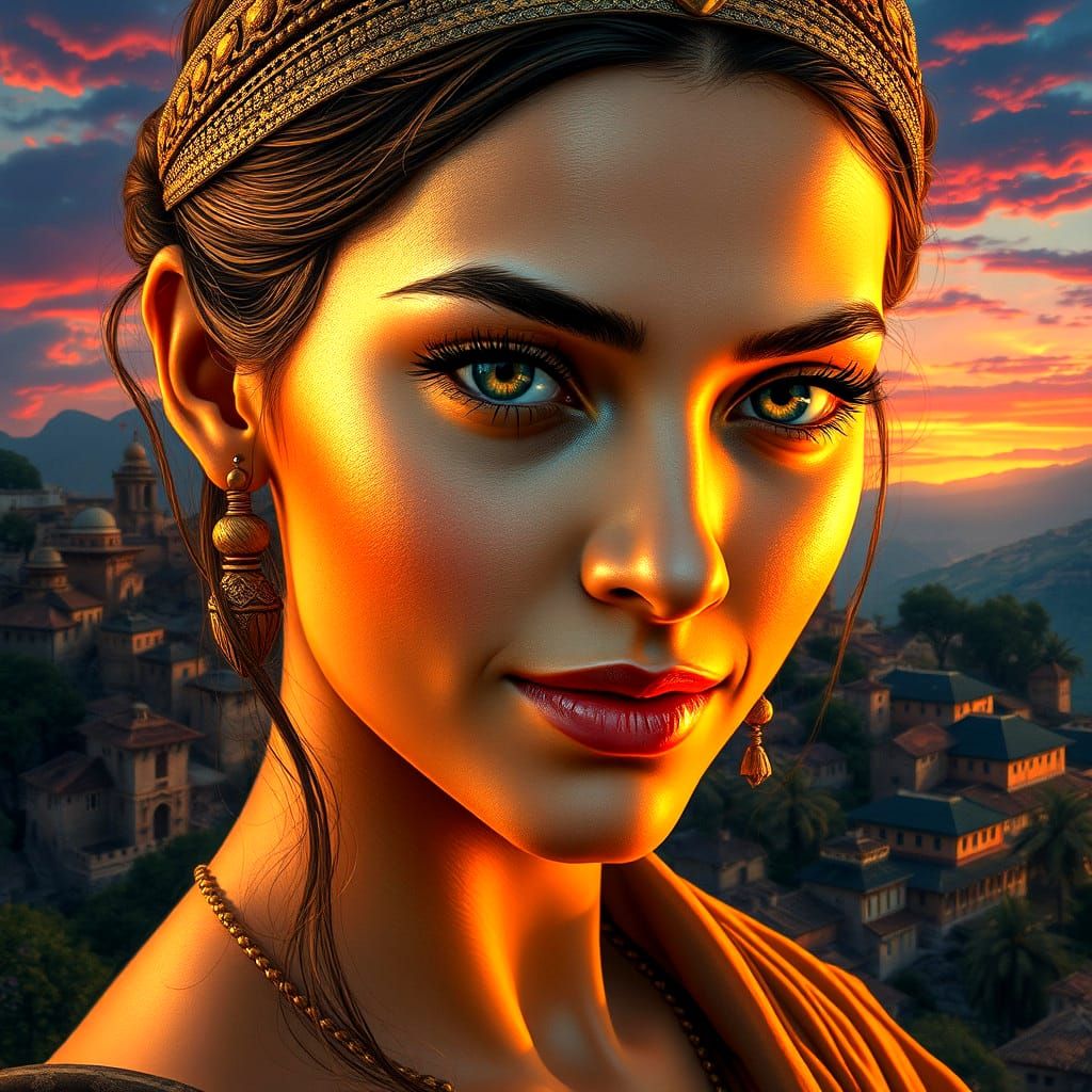 Ancient Persian Beauty in Early Evening Village