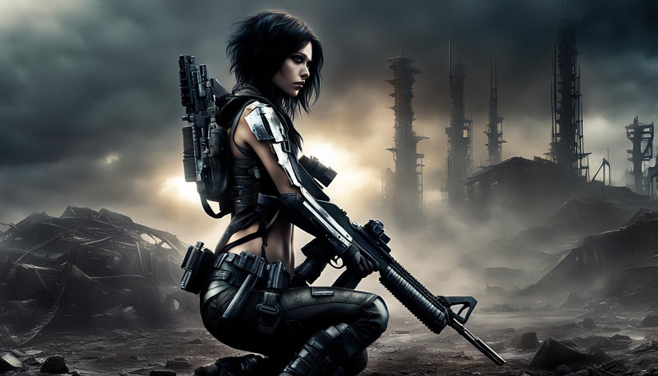 Sad Cyborg in Wasteland, Digital Watercolor Art