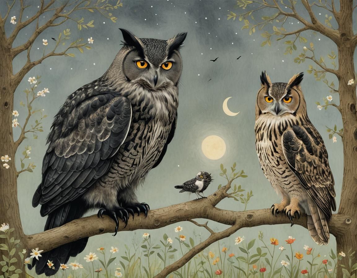 Black Cat and Wise Owl Conversation