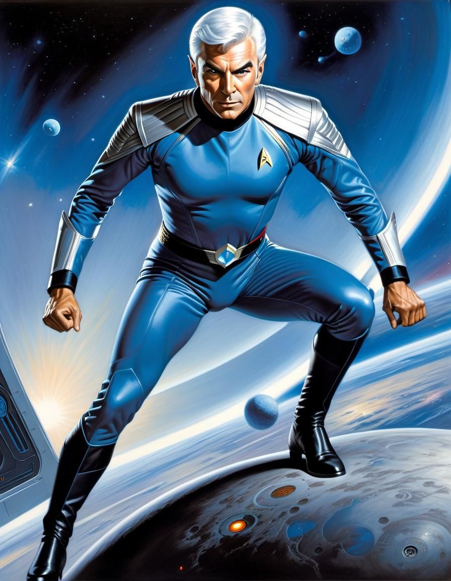 Andorian Officer in Dynamic Pose as Oil Painting