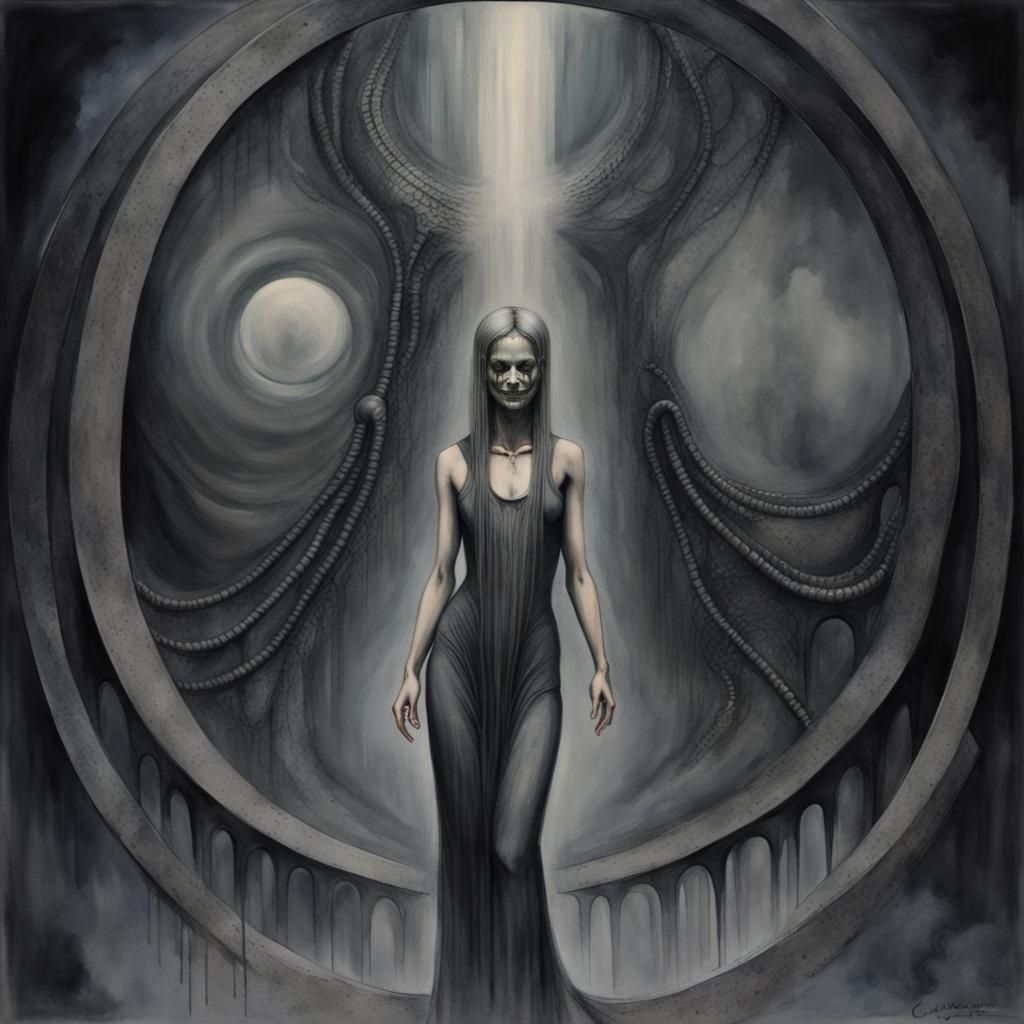 Steel Circle Watercolor: Dark Horror Aesthetic