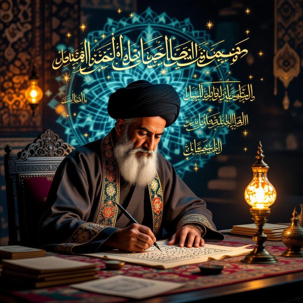 Calligrapher Crafts Ancient Verses with Holographic Projecti...