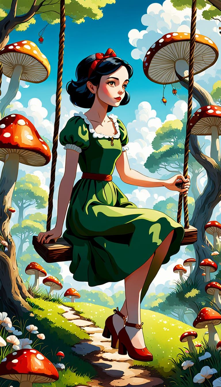 Whimsical Fantasy Art of Snow White and the Seven Dwarfs