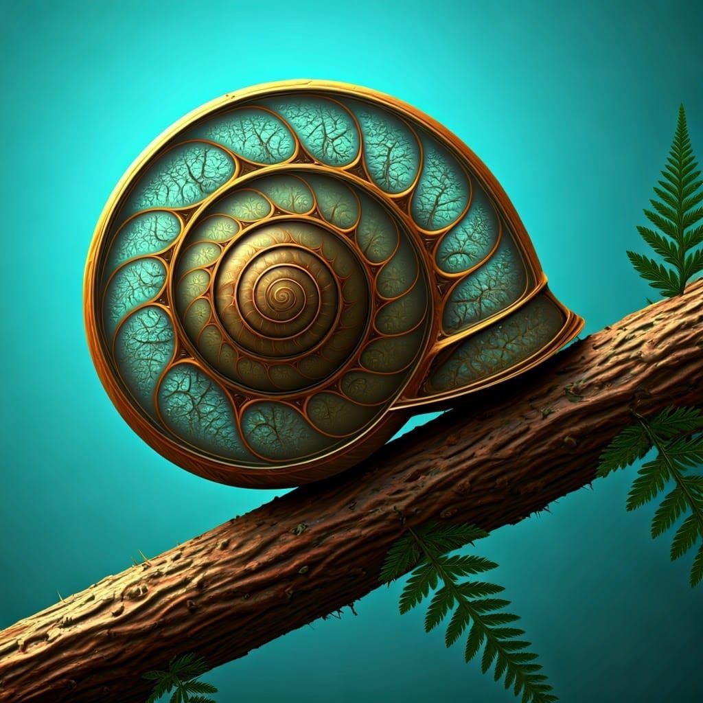 Fractal Snail in Vibrant Blue, Inspired by Conceptual Art