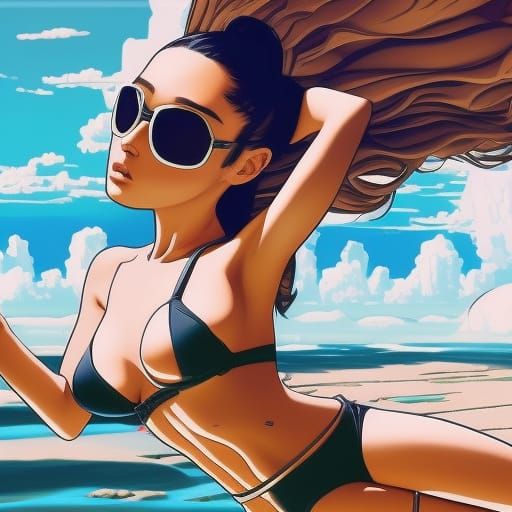 Futuristic Beach Scene in Vibrant Digital Painting