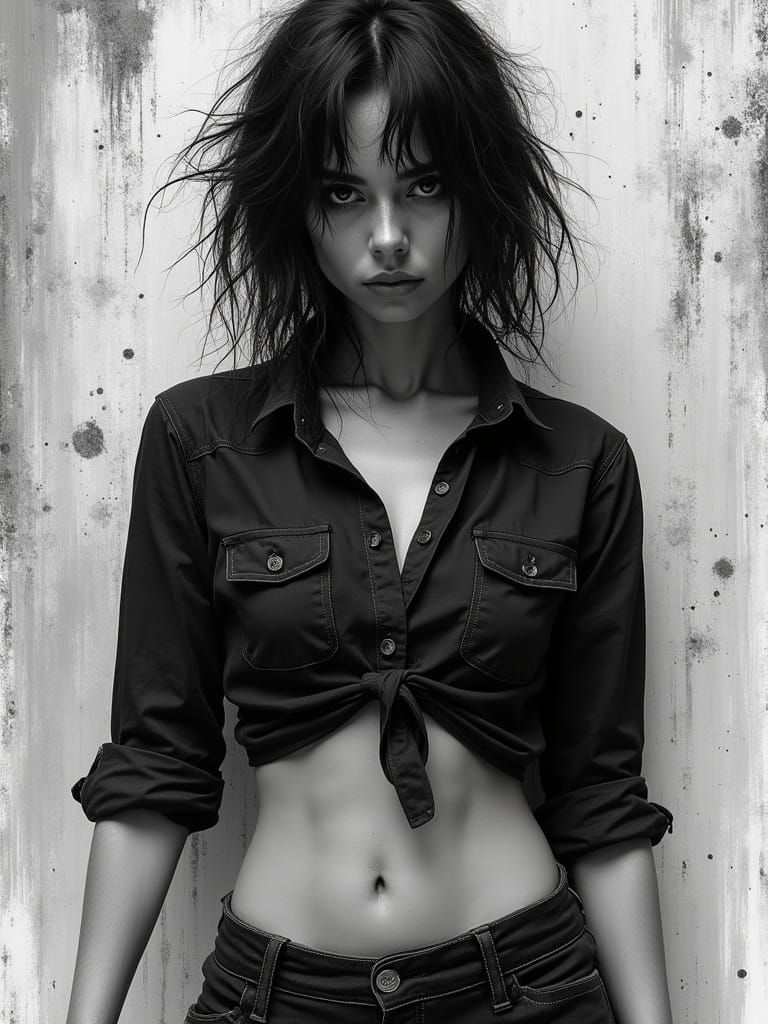 Confident Woman in Gritty Neo-Noir Painterly Style