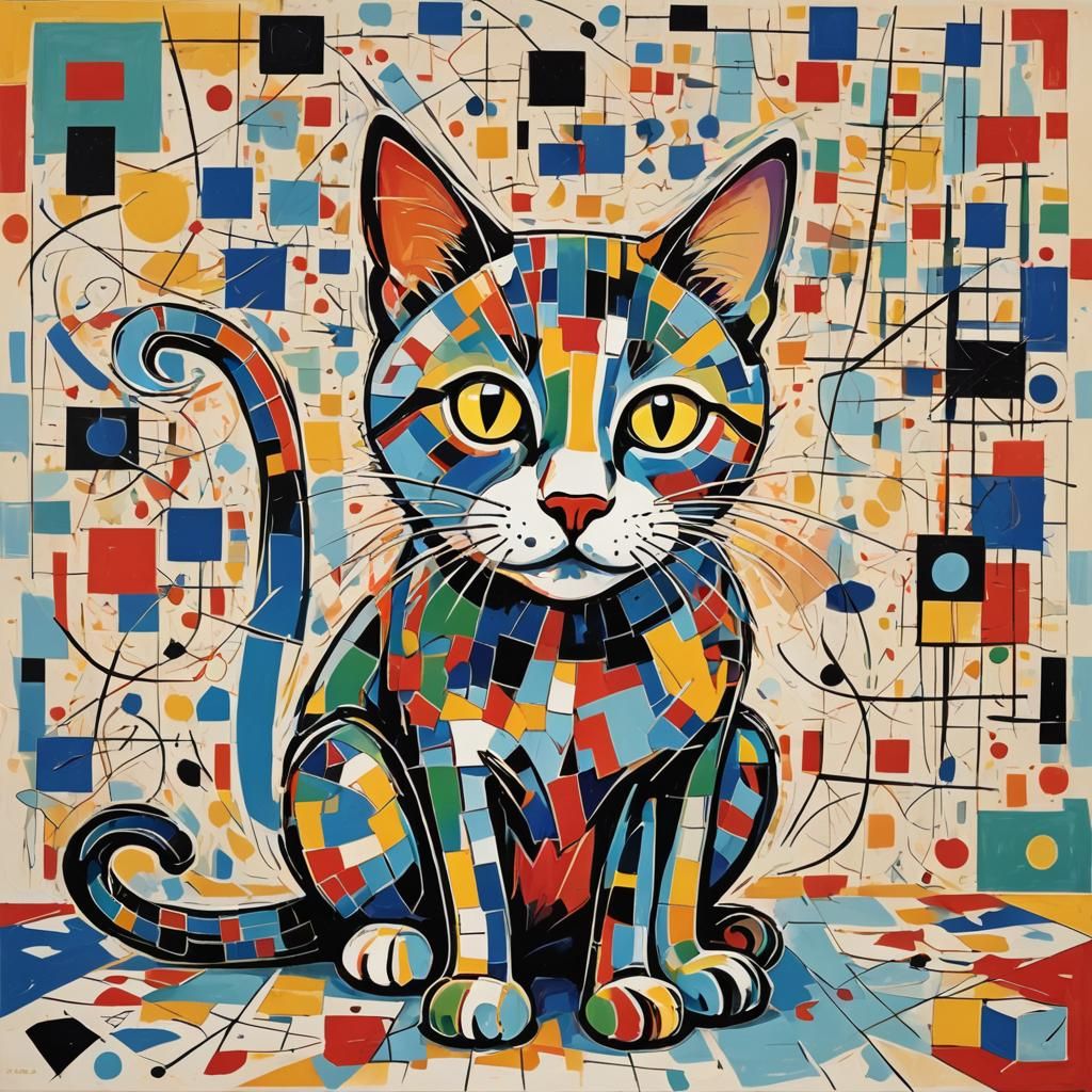 Cubist Cat Concept Art in Naive Style