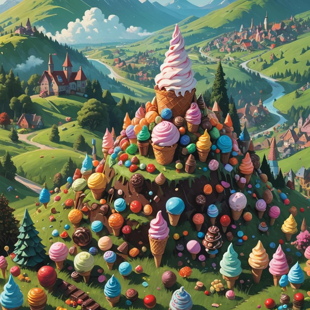 Ice Cream Cone Candy Wonderland in Fantasy Style