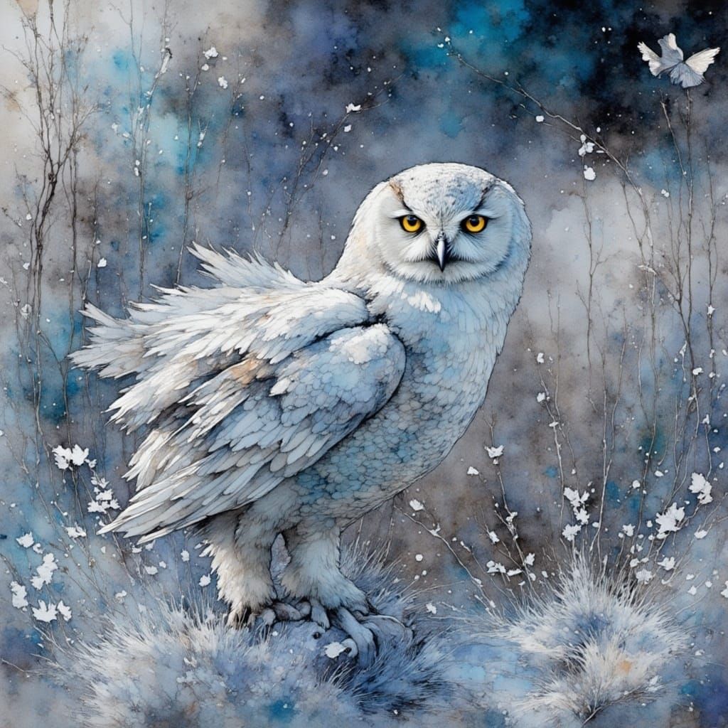 Majestic White Owl in Winter Wonderland: 3D Digital Art