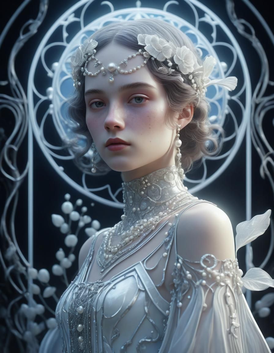 Ethereal Pearl: Minimalist Art Nouveau Portrait