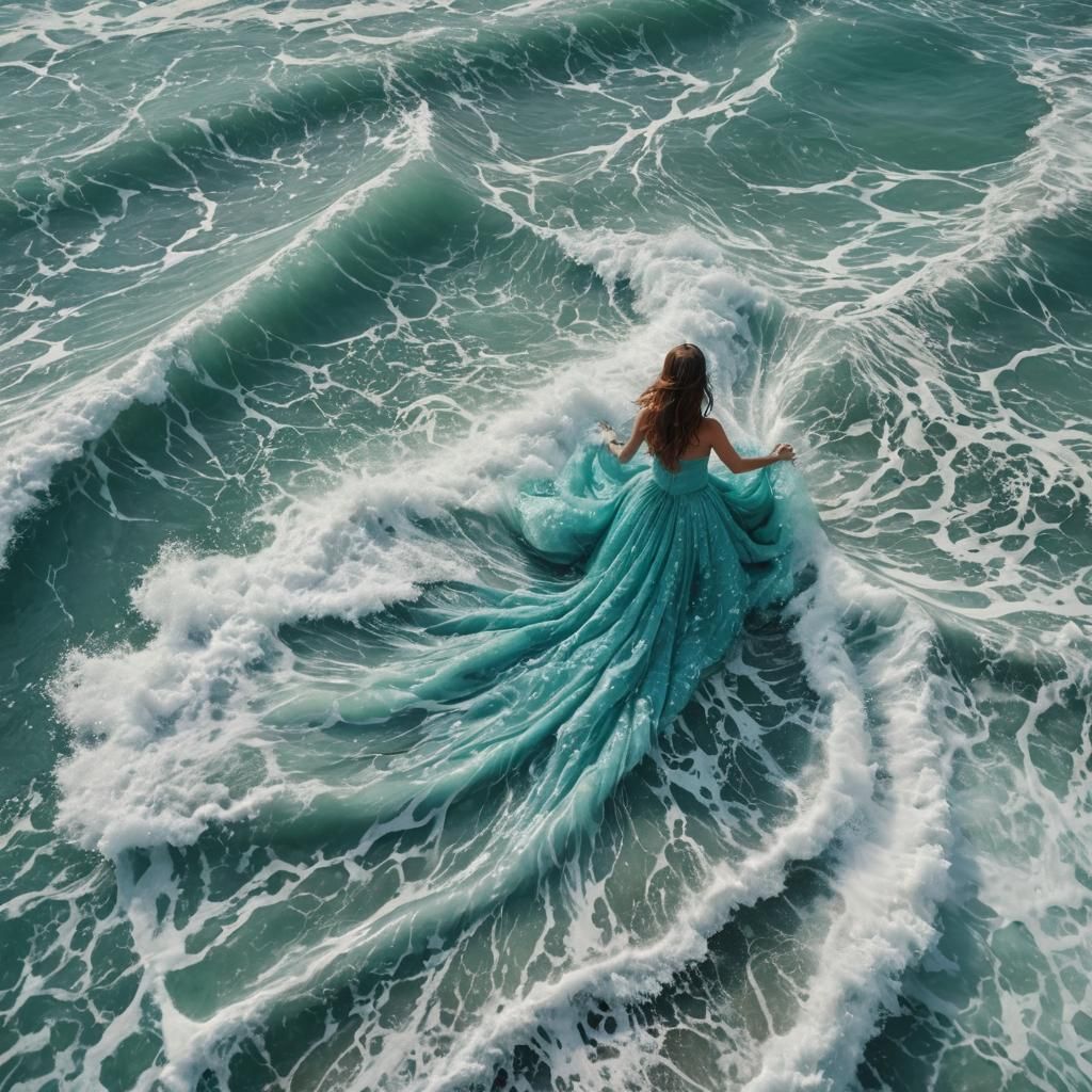 Woman in Waves: A 3D Rendered Fashion Fantasy