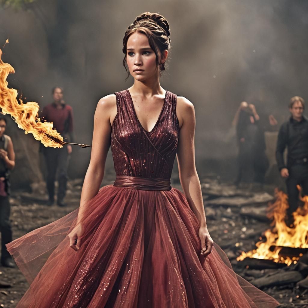 Katniss Everdeen in Burning Dress: Cinematic Film Still