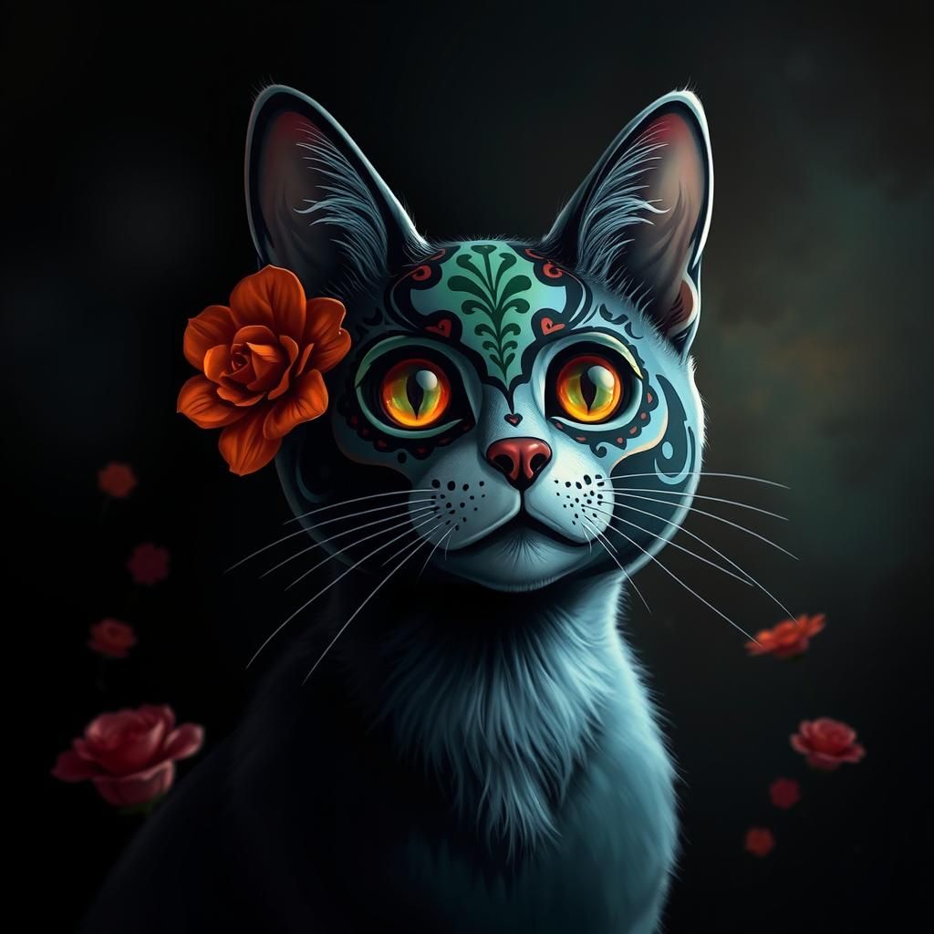 Mexican Sugar Skull Cat: Fine Art Illustration