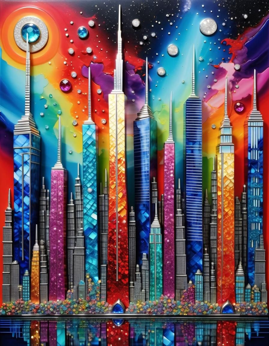 Modern Cityscape Collage Art in Mixed Media