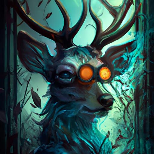 Enchanted Deer Portrait in Forest, Hyperdetailed Art